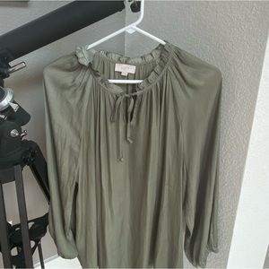Sage green Loft Blouse. Front is silky, back is cotton.